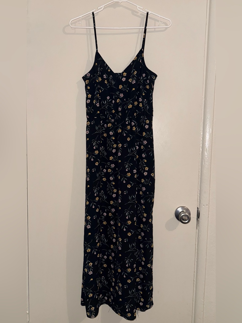H&M Black Floral Slip Maxi Dress with Yellow & Lavender Accents